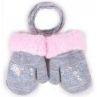 Yo! Bébi téli kesztyű 12 cm - Szürke/rózsaszín 