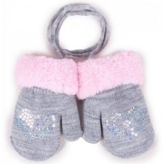 Yo! Bébi téli kesztyű 12 cm - Szürke/rózsaszín 