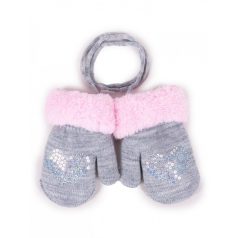 Yo! Bébi téli kesztyű 12 cm - Szürke/rózsaszín 