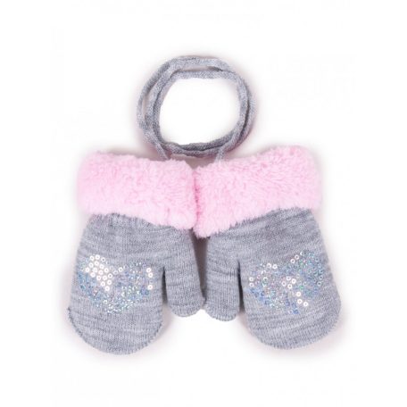 Yo! Bébi téli kesztyű 12 cm - Szürke/rózsaszín 