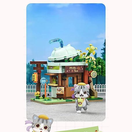 QMAN® K28007 Keeppley készségfejlesztő építőjáték lányoknak 411 db építőkocka - Ash macska Milk tea shopja