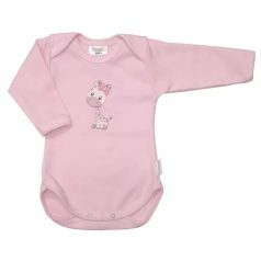   Babastar hosszú ujjú pamut body (74) Zsiráf It's a girl! rózsaszín