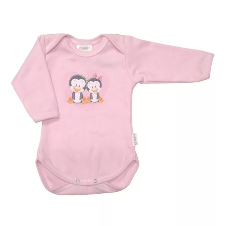 Babastar hosszú ujjú pamut body (74) Pingvinpár rózsaszín