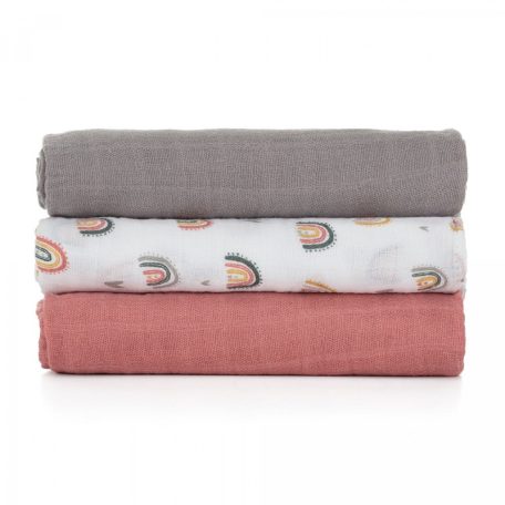 Bambusz muszlin 3db-os pelenka 68 x 68 cm - Moussy Rose Rainbows
