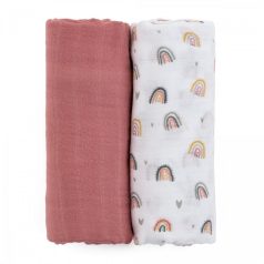   P&M Bambusz muszlin 2db-os kifogó szett 120×120 cm -  Misty Rose Rainbow