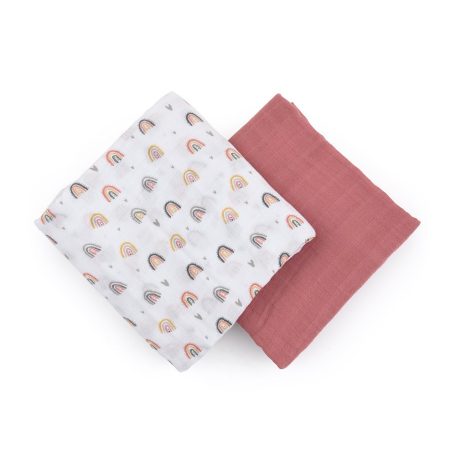 P&M Bambusz muszlin 2db-os kifogó szett 120×120 cm -  Misty Rose Rainbow