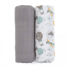   P&M Bambusz muszlin 2db-os kifogó szett 120×120 cm - Misty Grey Planes