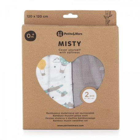P&M Bambusz muszlin 2db-os kifogó szett 120×120 cm - Misty Grey Planes