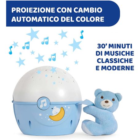 Chicco NEXT2 STARS babaágyra rögzíthető projektor plüss macival - kék