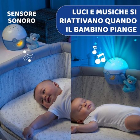 Chicco NEXT2 STARS babaágyra rögzíthető projektor plüss macival - kék
