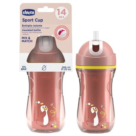 Chicco Sport Cup duplafalú, szívószálas itatókulacs 14m+ pingvin