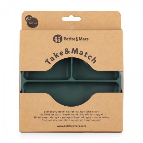 P&M Szilikon osztott tányér, kerek Take&Match Misty Green 6m+