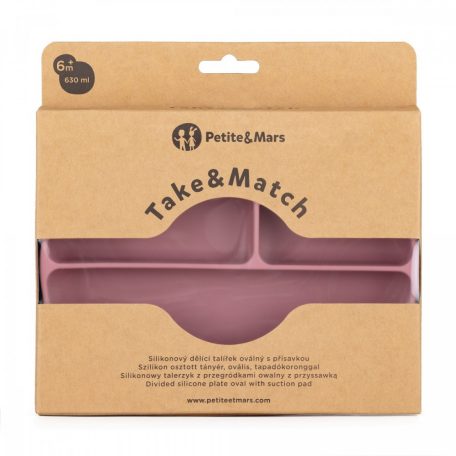 P&M Szilikon osztott tányér, ovális Take&Match Dusty Rose 6m+