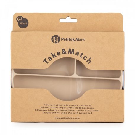 P&M Szilikon osztott tányér, ovális Take&Match Desert Sand 6m+