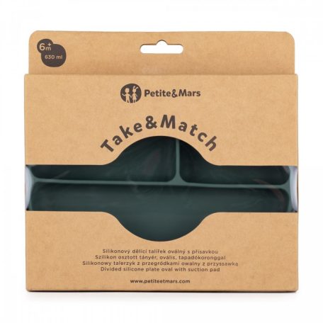 P&M Szilikon osztott tányér, ovális Take&Match Misty Green 6m+
