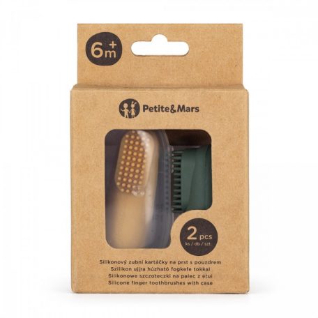P&M Szilikon ujjra húzható ínymasszírozó,fogkefe szett Ochre&Green 2 db 0m+