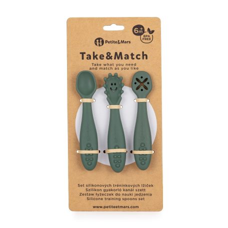 P&M Szilikon gyakorló kanál szett 3 db Take&Match  Misty Green 6m+