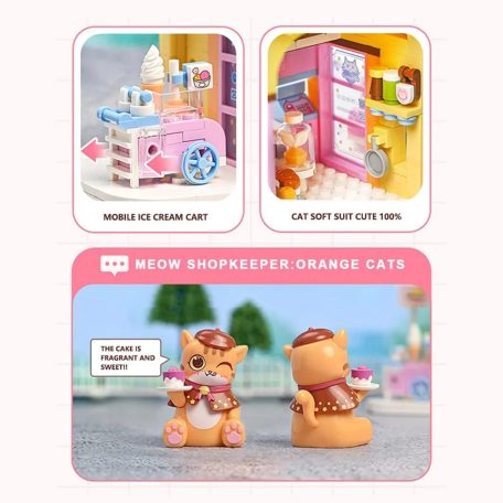 QMAN® K28006 Keeppley készségfejlesztő építőjáték lányoknak 364 db építőkocka - Vörös macska cukrászdája