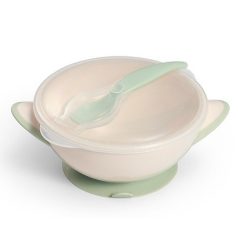 BabyOno tapadós fedeles tányér kanállal - zöld