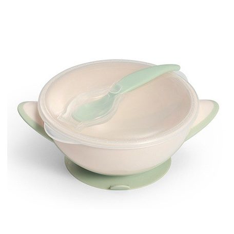 BabyOno tapadós fedeles tányér kanállal - zöld