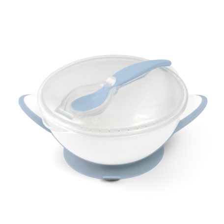 BabyOno tapadós fedeles tányér kanállal - kék