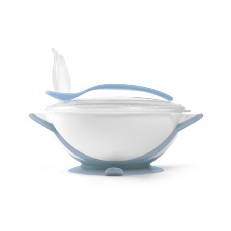 BabyOno tapadós fedeles tányér kanállal - kék