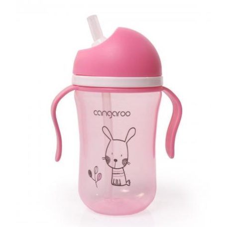 Cangaroo Cup Bunny szívószálas pohár 300 ml 6hó+ rózsaszín