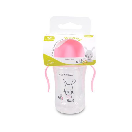 Cangaroo Cup Bunny szívószálas pohár 300 ml 6hó+ rózsaszín