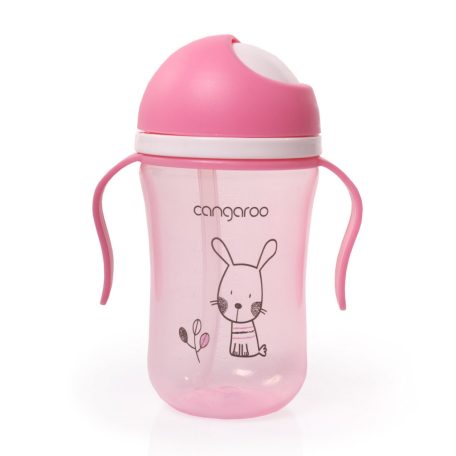 Cangaroo Cup Bunny szívószálas pohár 300 ml 6hó+ rózsaszín