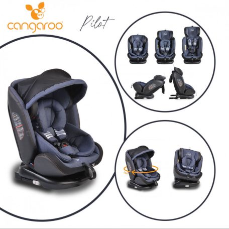 Cangaroo Pilot 0-36 kg ISOFIX biztonsági autósülés 360° fokban elfordítható - farmerkék