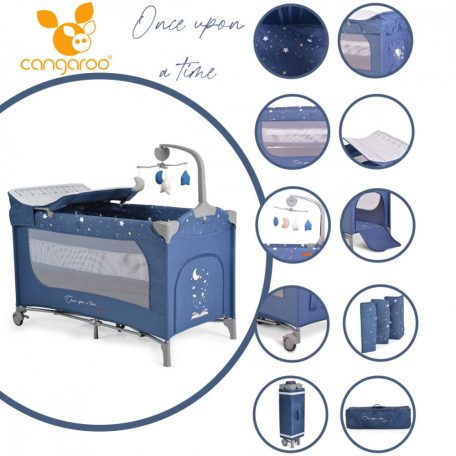 Cangaroo Once upon a time 3 multifunkciós utazóágy - farmerkék 