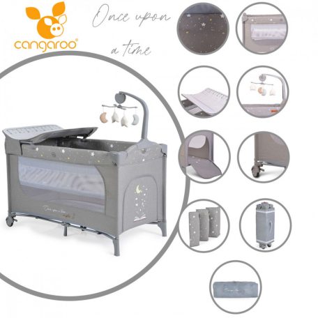 Cangaroo Once upon a time 3 multifunkciós utazóágy - szürke 