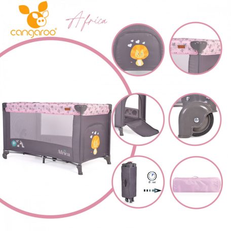 Cangaroo Africa 1 szintes utazóágy - rózsaszín