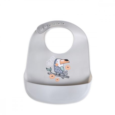 Cangaroo ROOIBOS szilikon előke zsebbel - szürke madár 