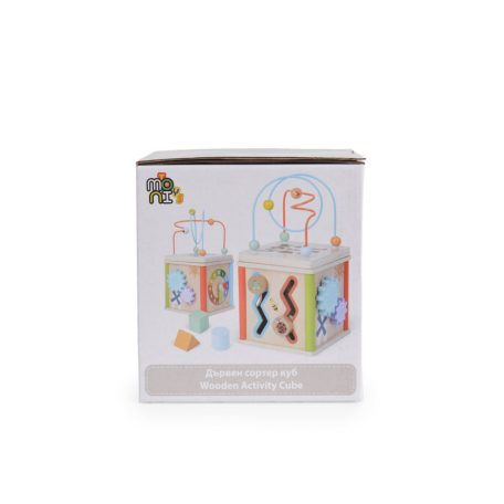 Moni Toys Fajáték fa formabedobós kocka órás 20x20x38cm