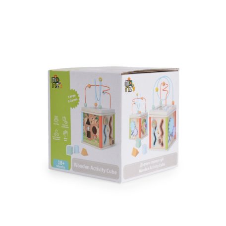 Moni Toys Fajáték fa formabedobós kocka órás 20x20x38cm