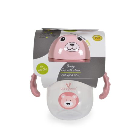 Cangaroo Training Cup with Straw Berry szívószálas pohár 240 ml 6hó+  rózsaszín 