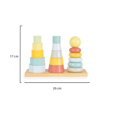 Tooky Toy Fa játék toronyépítő 3 dbos szett Montessori Pasztell