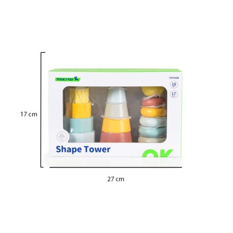 Tooky Toy Fa játék toronyépítő 3 dbos szett Montessori Pasztell