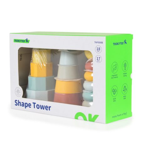 Tooky Toy Fa játék toronyépítő 3 dbos szett Montessori Pasztell