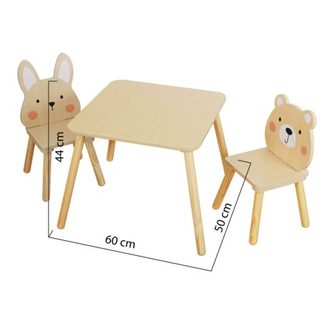 Moni FAJÁTÉK Asztal 2 székkel szett - Natur 