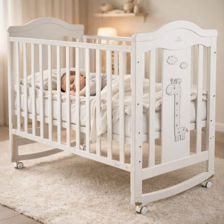 Cangaroo Juno babaágy zsiráf mintás, ringatós 60*120cm -  Fehér