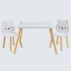 Moni FAJÁTÉK asztal+2 szék szett MACIS - fehér