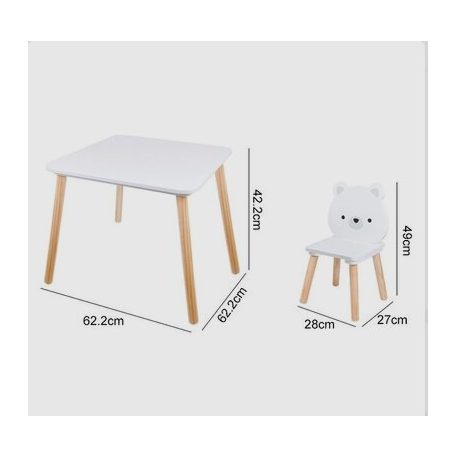 Moni FAJÁTÉK asztal+2 szék szett MACIS - fehér