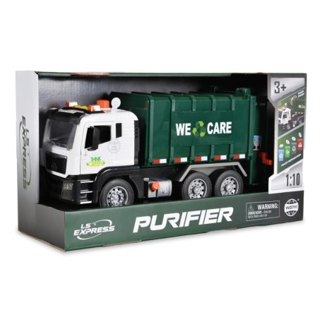 Szemétszállító autó hanggal és fénnyel - fehér/zöld