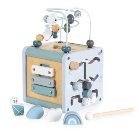 Moni Toys  fa activity kocka xilofonnal, drót pályával - kék