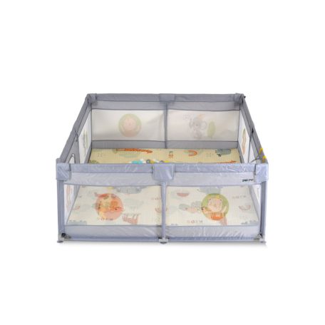 Moni Game Zone összecsukható járóka szőnyeggel, 60 labdával 120x120cm - Szürke