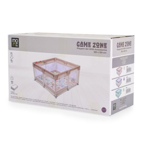 Moni Game Zone összecsukható járóka szőnyeggel, 60 labdával 120x120cm - Szürke