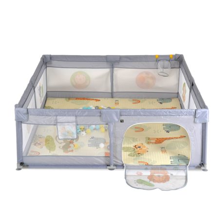 Moni Game Zone összecsukható járóka szőnyeggel, 60 labdával 150x200cm - Szürke 