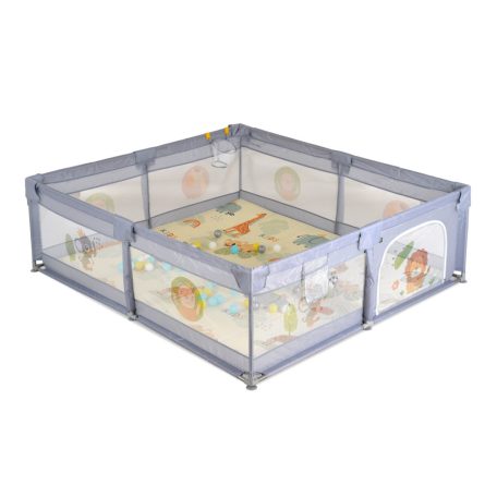 Moni Game Zone összecsukható járóka szőnyeggel, 60 labdával 150x200cm - Szürke 